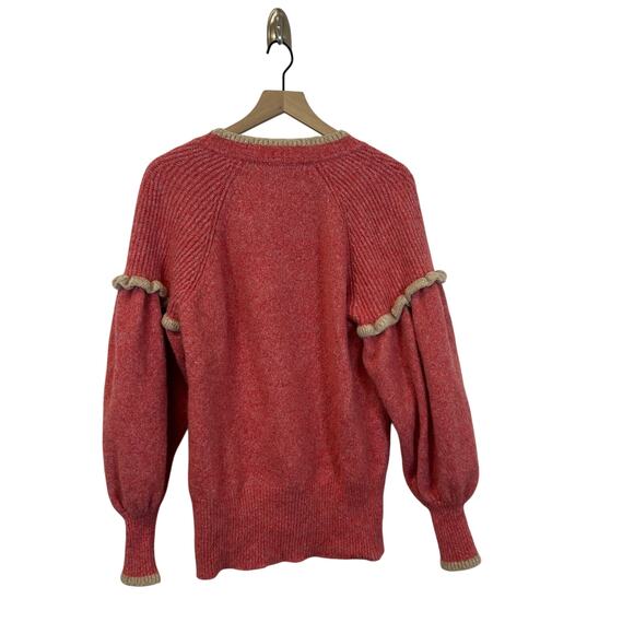 joie Bodie V-Neck Sweater Ponciana/Red Ruffle Sleeve Women’s Size S - Picture 6 of 9